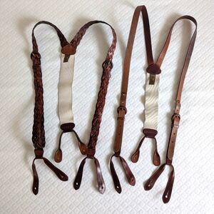 Trafalgar 2x Brown Braided Woven Leather Adjustable Braces Suspenders